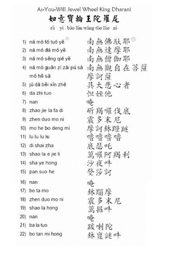 如意寶輪王陀羅尼發音註解